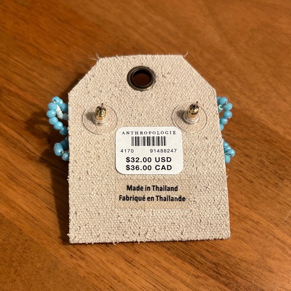 Anthropologie Turquoise Flower Beaded Earrings - Picture 2 of 3